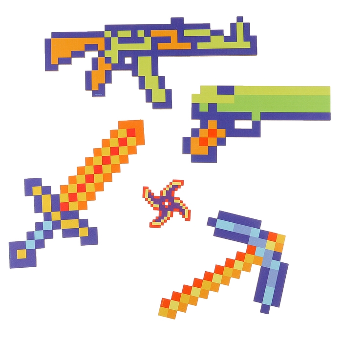 Деревянное оружие детское сувенирное &laquo;Пиксели&raquo;, 5 предметов