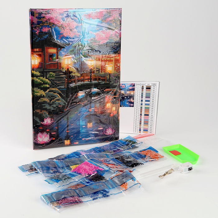 Алмазная мозаика с частичным заполнением на подрамнике «Беседки у озера», 20 х 30 см, с гирляндой Алмазная мозаика с частичным заполнением на подрамнике «Беседки у озера», 20 х 30 см, с гирляндой