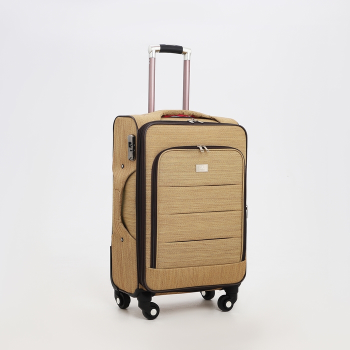 Чемодан средний 52 л (M), отдел на молнии, с расширением, кодовый замок, цвет бежевый