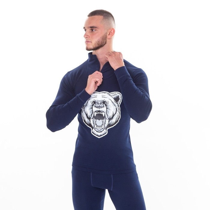 Термобельё мужское НАЧЁС (фуфайка, кальсоны) принт медведь, цвет тёмно-синий, размер 54