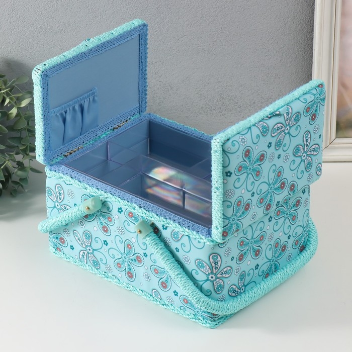 Шкатулка для рукоделия Шкатулка для рукоделия "Бабочки и цветочки на голубом" 19х26х14,5 см