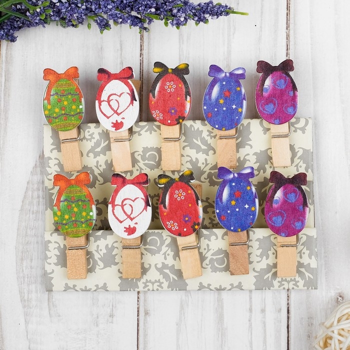 Прищепки декоративные с верёвкой для подвеса «Пасхальные яйца» набор 10 шт. Прищепки декоративные с верёвкой для подвеса «Пасхальные яйца» набор 10 шт.
