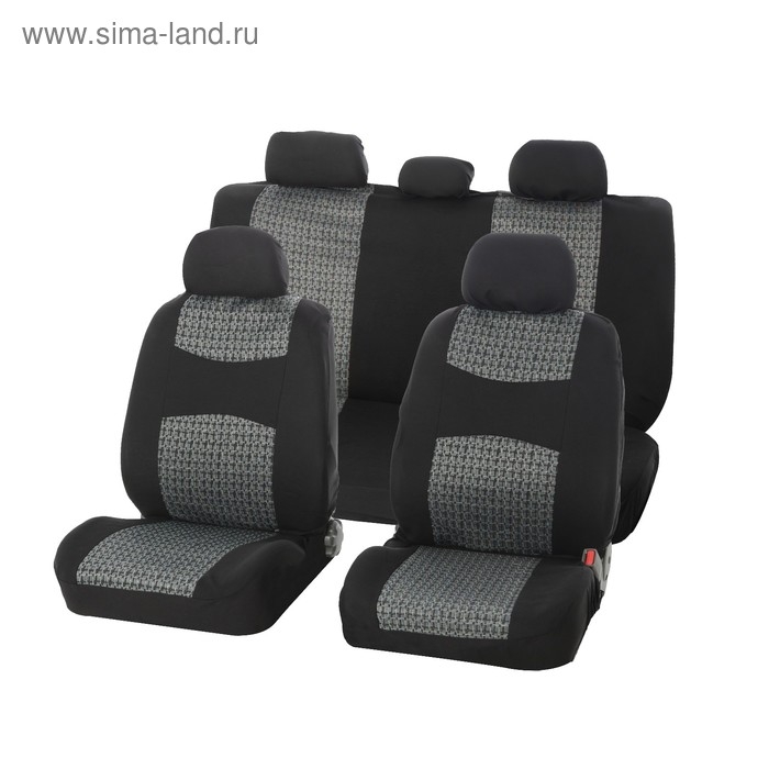 Авточехлы универсальные Nova Bright, черные с серыми вставками, жаккард, 11 предметов