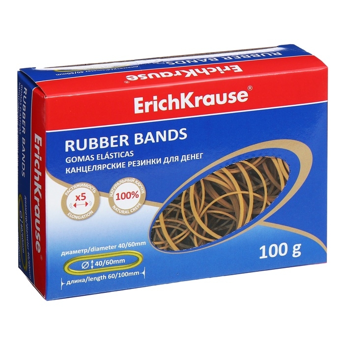 Банковская резинка, 100 г, ErichKrause, диаметр 40/60 мм, длина 60/100 мм, 100% каучук, в коробке-деспенсере, натуральный цвет Банковская резинка, 100 г, ErichKrause, диаметр 40/60 мм, длина 60/100 мм, 100% каучук, в коробке-деспенсере, натуральный цвет