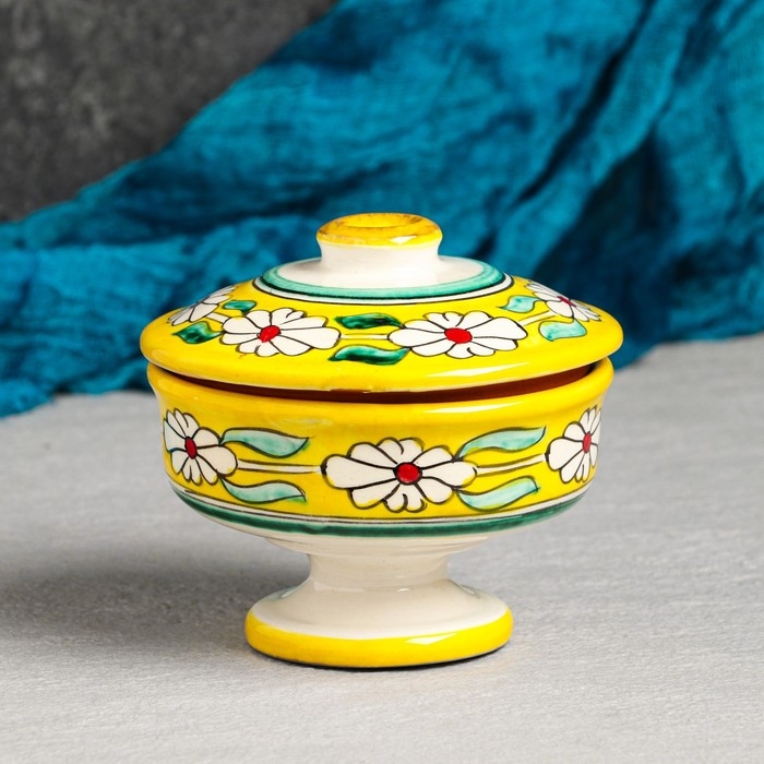 Сахарница Риштанская Керамика Сахарница Риштанская Керамика "Узоры", 250 мл, желтая