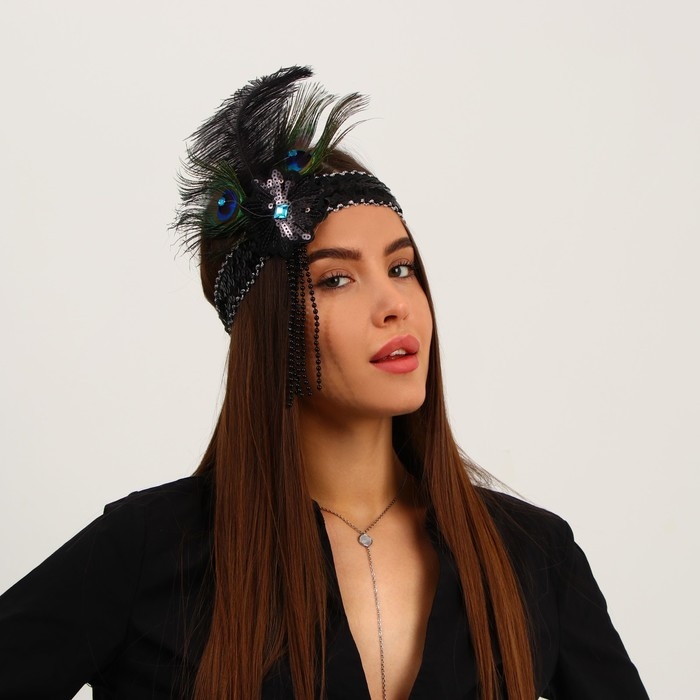 Новогодняя повязка на голову с пером , цвет чёрный, на новый год Новогодняя повязка на голову с пером , цвет чёрный, на новый год