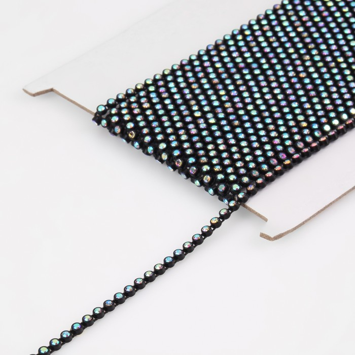 Стразы на нитях, с голографией, 3 мм, 9 &plusmn; 1 м, цвет чёрный