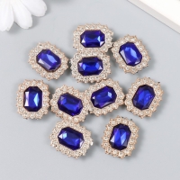 Декор для творчества пластик, стразы "Медальон восьмиугольный" н-р 10 шт синий 1,8х2,4 см