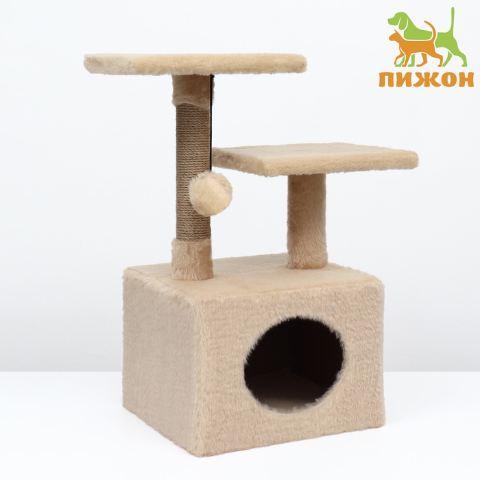 Домик-когтеточка 2-х ур. квадратный с 2-мя квадратными полками, 53 х 35 х 65 см, бежевый Домик-когтеточка 2-х ур. квадратный с 2-мя квадратными полками, 53 х 35 х 65 см, бежевый