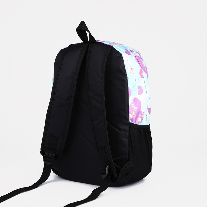 Рюкзак школьный на молнии, 3 наружных кармана, цвет голубой/сиреневый Рюкзак школьный на молнии, 3 наружных кармана, цвет голубой/сиреневый