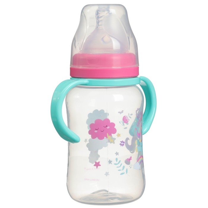 Бутылочка для кормления, широкое горло, средний поток от 3 мес., 270 мл., &laquo;Единорог&raquo;, M&B