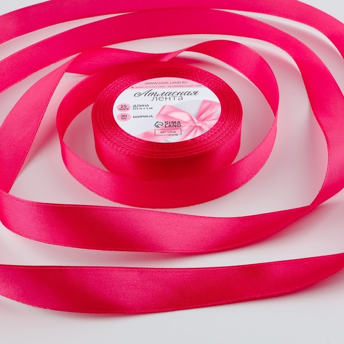Лента атласная, 20 мм × 23 ± 1 м, цвет ярко-малиновый №28 Лента атласная, 20 мм × 23 ± 1 м, цвет ярко-малиновый №28