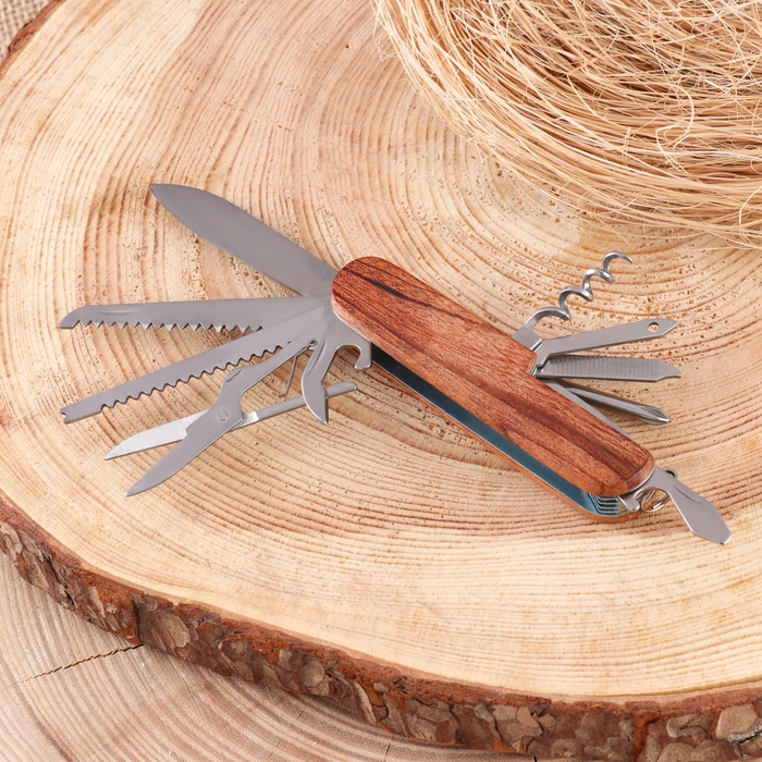 Нож швейцарский 11в1 с деревянной ручкой Нож швейцарский 11в1 с деревянной ручкой