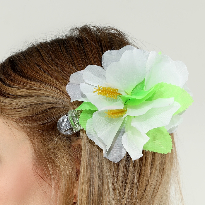 Гавайский набор &laquo;Тропики&raquo;: юбка, зажим, венок, цвет белый