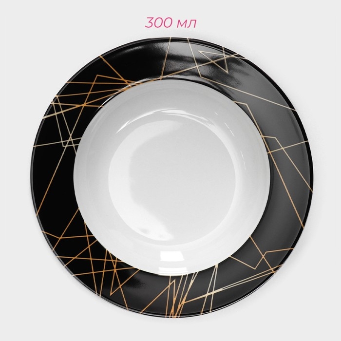 Набор керамической посуды Доляна &laquo;Кассиопея&raquo;, 24 предмета: тарелки d=19/21/24 см, чайная пара 200 мл, цвет чёрный