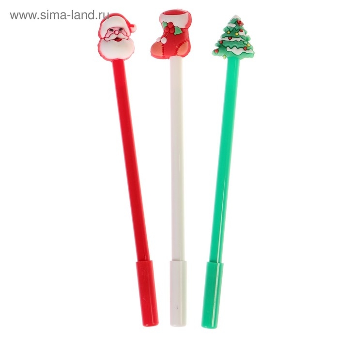 Набор ручек гелевых - прикол, 3 штуки Набор ручек гелевых - прикол, 3 штуки "Дед Мороз/Елка/Носок для подарков", в пакете