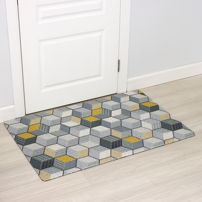 Коврик придверный грязезащитный Доляна &laquo;Мозаика&raquo;, вырезной, 78&times;118 см, цвет серый, жёлтый