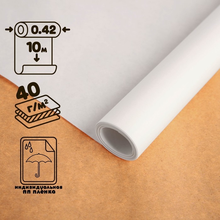 Калька чертёжная под тушь, ширина 420 мм, в рулоне 10 метров, 40 г/м², в ПП пленке Калька чертёжная под тушь, ширина 420 мм, в рулоне 10 метров, 40 г/м², в ПП пленке