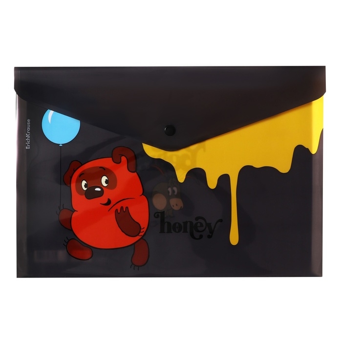 Папка-конверт на кнопке А4, 160 мкм, ErichKrause Папка-конверт на кнопке А4, 160 мкм, ErichKrause "Винни-Пух", полупрозрачная, глянцевая, микс