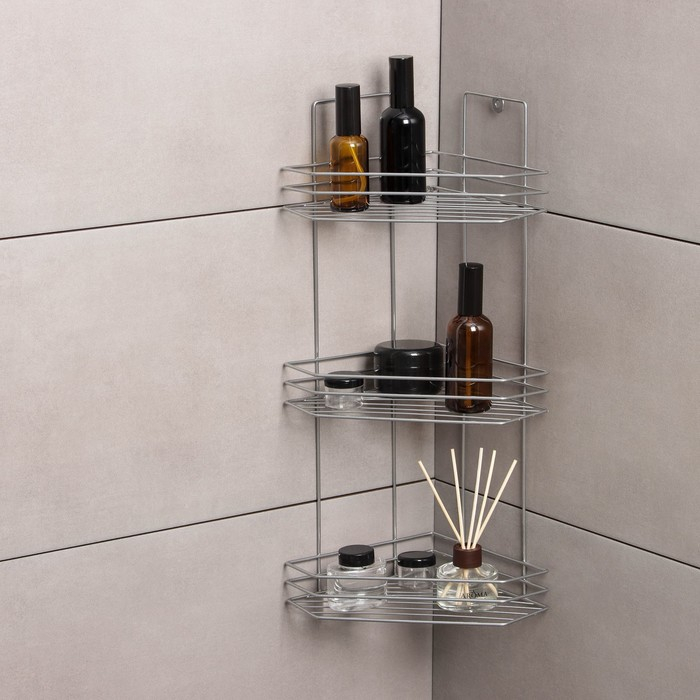 Полка угловая 3-х ярусная «Трапеция», 25×18×49 см, цвет хром Полка угловая 3-х ярусная «Трапеция», 25×18×49 см, цвет хром