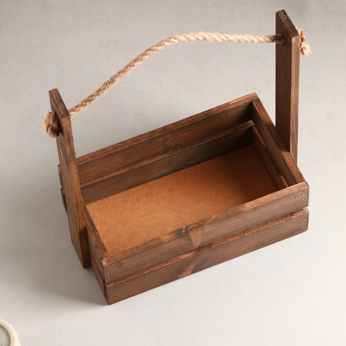 Кашпо деревянное 25&times;15&times;30 см "Аром", ручка канат, палисандр