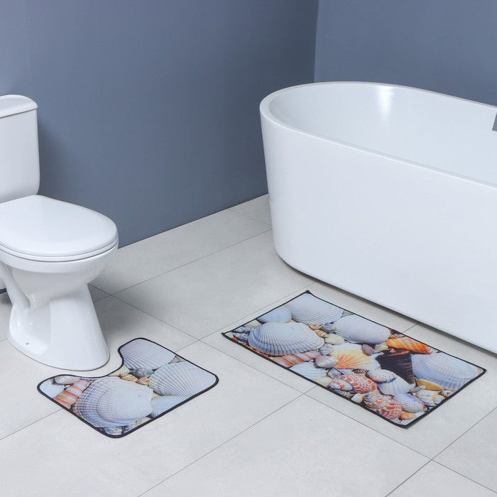 Коврики для ванной и туалета Доляна «Ракушки», 2 шт: 40×45 см, 45×75 см Коврики для ванной и туалета Доляна «Ракушки», 2 шт: 40×45 см, 45×75 см