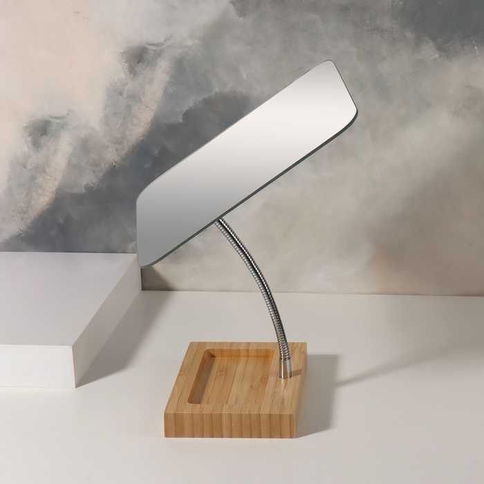 Зеркало с подставкой для хранения «BAMBOO», на гибкой ножке, зеркальная поверхность 16,5 × 19,5 см, цвет коричневый/серебристый Зеркало с подставкой для хранения «BAMBOO», на гибкой ножке, зеркальная поверхность 16,5 × 19,5 см, цвет коричневый/серебристый