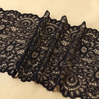 Кружевная эластичная ткань, 190 мм &times; 23 &plusmn; 1 м, цвет чёрный