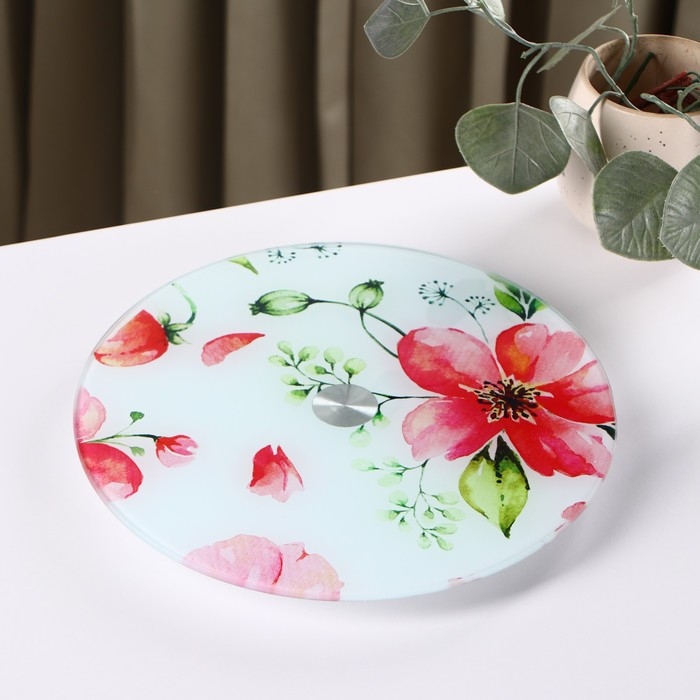 Подставка стеклянная для торта вращающаяся Доляна «Пионы», d=24 см Подставка стеклянная для торта вращающаяся Доляна «Пионы», d=24 см