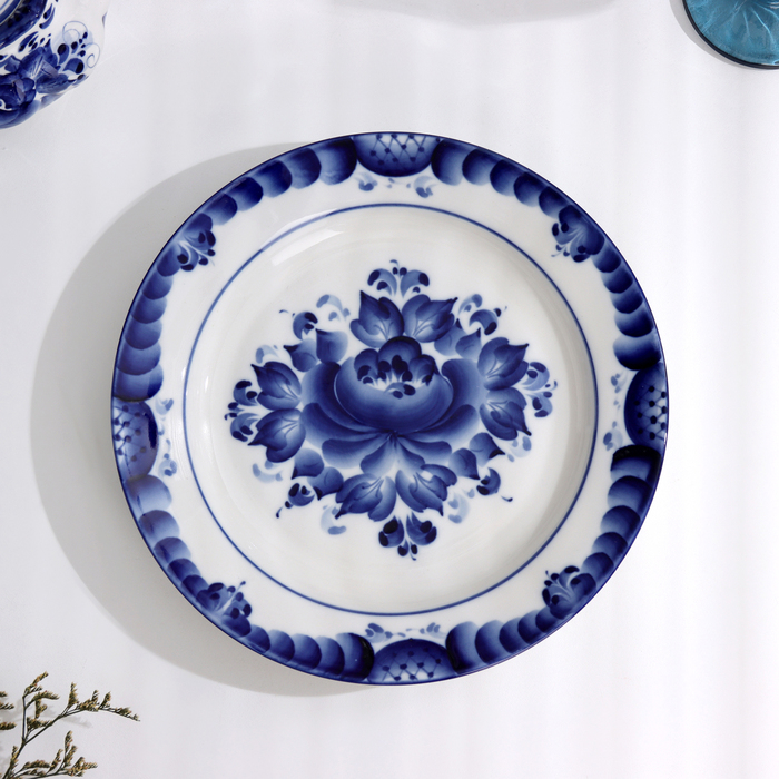 Тарелка &laquo;Цветы&raquo;, плоская, D=24 см, H=2 см, гжель