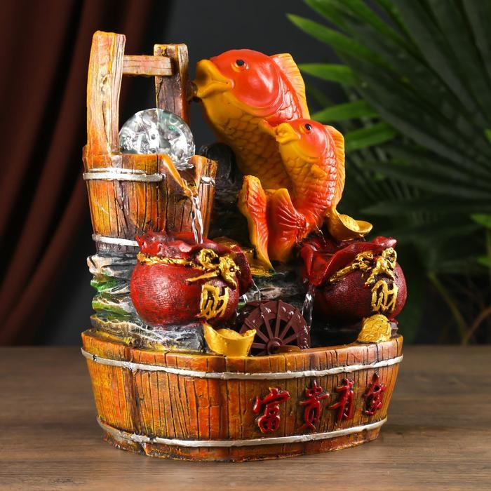 Фонтан настольный полистоун от сети "Два карпа у водяной мельницы" 26х21х16 см