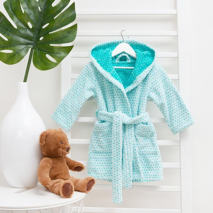 Халат махровый детский Крошка Я &laquo;Крапинка&raquo; размер 32, цвет бирюзовый, 100% хлопок 360 г/м2