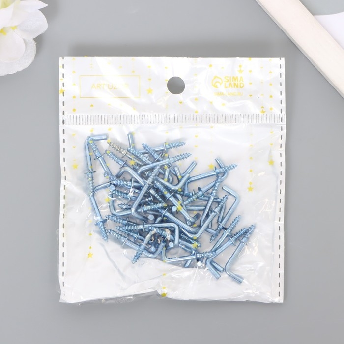 Крючок металл (набор 40 шт) серебро 2,5х0,5 см, МИКС