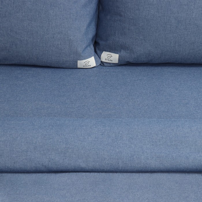 Постельное бельё Этель Denim 1.5 сп, 155х210см, 160х240см, 50х70-2шт, цвет синий, жатый хлопок, 140 г/м2 Постельное бельё Этель Denim 1.5 сп, 155х210см, 160х240см, 50х70-2шт, цвет синий, жатый хлопок, 140 г/м2