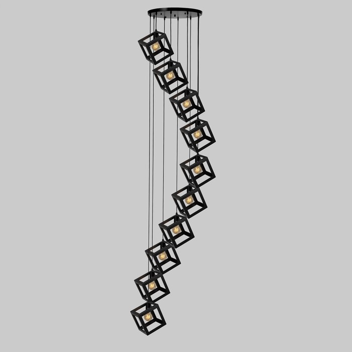 Светильник-каскад "Квадрат" 10хЕ27 40Вт черный 67х67х350 см