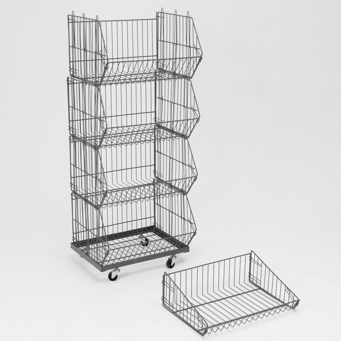 Накопитель разборный на колесах, 5 корзин, 50&times;43&times;147, цвет серый