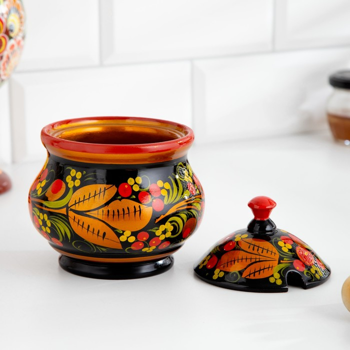 Сахарница &laquo;Ягодка&raquo;, малая, 10&times;9,5&times;9,5 см, хохлома, микс