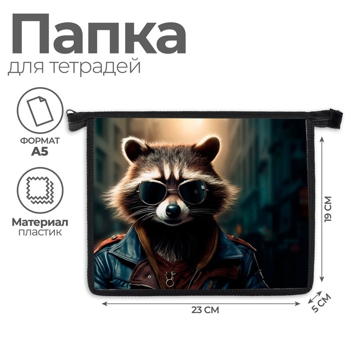 Папка для тетрадей А5, 230 х 190 х 50 мм, молния сверху, пластиковая, Calligrata Папка для тетрадей А5, 230 х 190 х 50 мм, молния сверху, пластиковая, Calligrata "Енот"