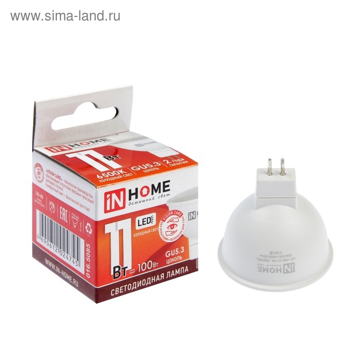Лампа светодиодная IN HOME LED-JCDR-VC, GU5.3, 11 Вт, 230 В, 6500 К, 990 Лм Лампа светодиодная IN HOME LED-JCDR-VC, GU5.3, 11 Вт, 230 В, 6500 К, 990 Лм