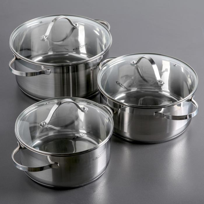 Набор кастрюль &laquo;Альта&raquo;, 3 предмета: 3,2 л, 4,2 л, 5,2 л, стеклянные крышки, капсульное дно, индукция