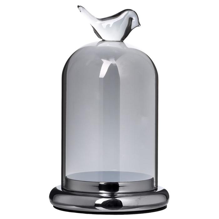 Подсвечник стекло на 1 свечу "Колба с птичкой" серебристая дымка 21,5х12,5х12,5 см