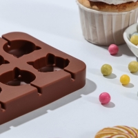 Форма для леденцов &laquo;Котики&raquo;, силикон, 16,5&times;11&times;1,7 см, 8 ячеек, с палочками, цвет коричневый