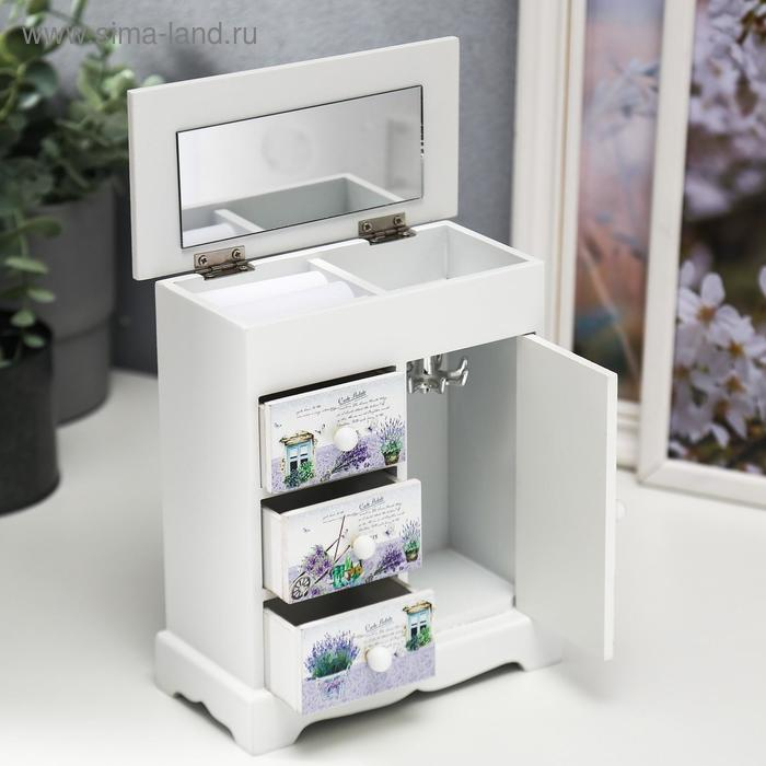 Шкатулка дерево комод 3 ящика+дверка Шкатулка дерево комод 3 ящика+дверка "Лавандовое поле" 18,8х16,1х8,2 см