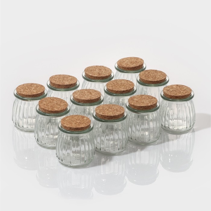 Набор баночек стеклянных для специй с пробковой крышкой Доляна &laquo;Парфе&raquo;, 200 мл, 7,4&times;8 см, 12 шт