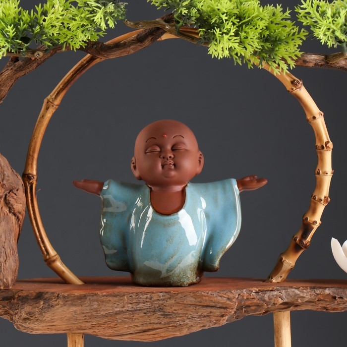 Сувенир дерево, фарфор Сувенир дерево, фарфор "Маленький Будда в голубом" с подставкой для благовонии 35х35х9,5 см