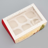 Коробка складная на 6 капкейков с окном &laquo;Счастливого Нового года&raquo;, 25 х 17 х 10 см, Новый год