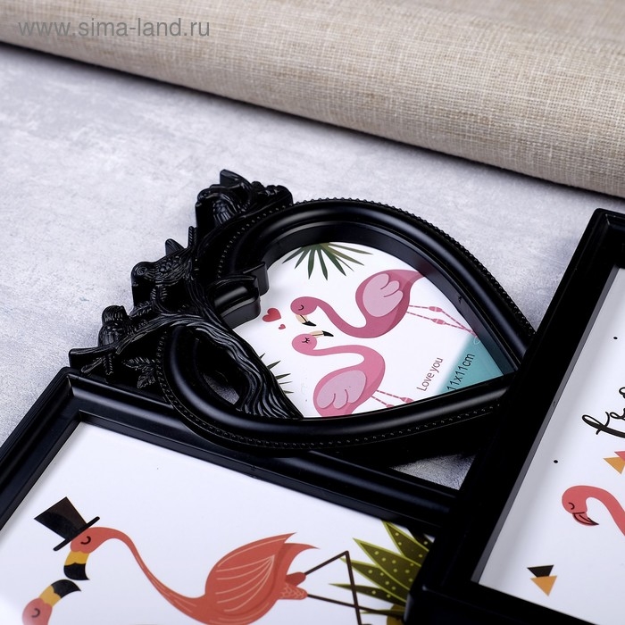 Фоторамка пластик на 3 фото 11х11, 13х18 см Фоторамка пластик на 3 фото 11х11, 13х18 см "Птицы на веточке" чёрная 29х29 см