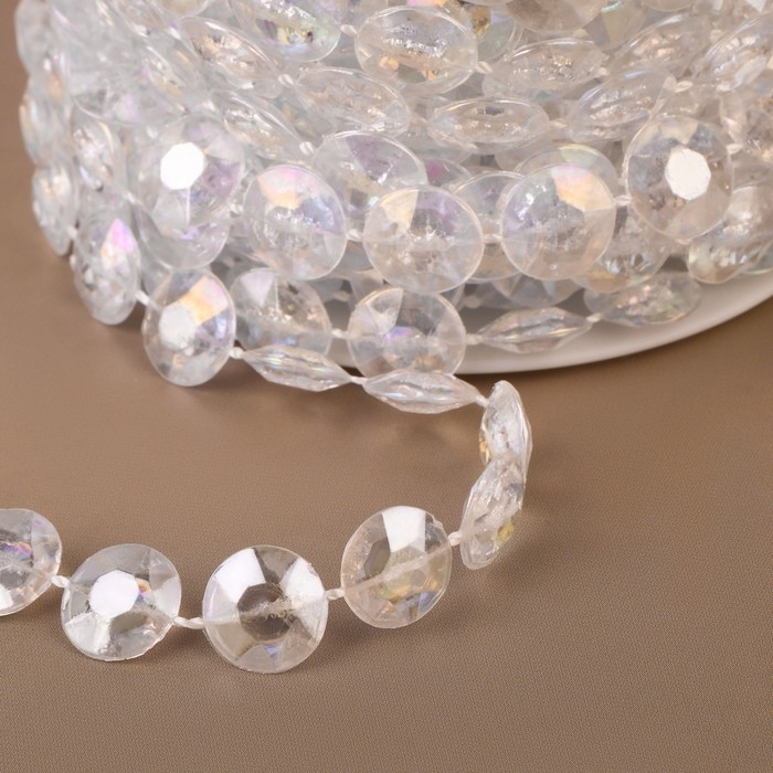 Бусы на нитях, с голографией, 10 мм, 9 &plusmn; 1 м, цвет прозрачный