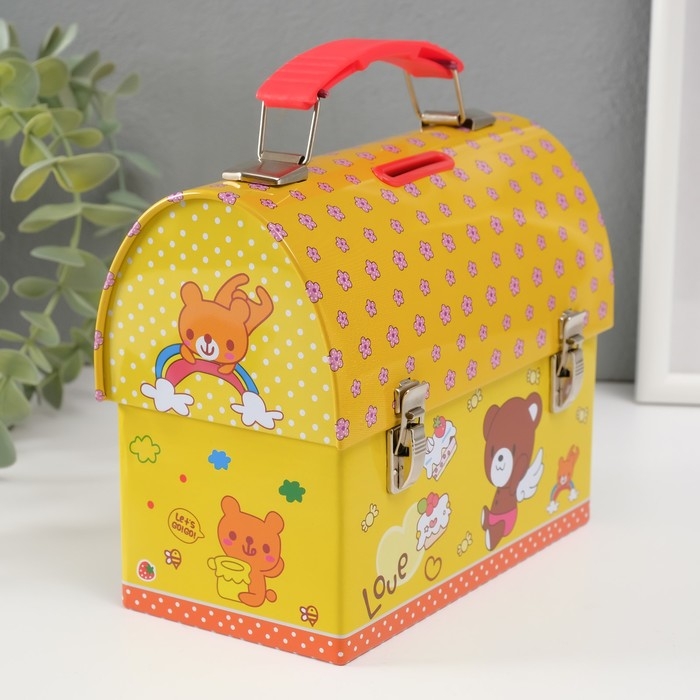 Копилка металл сундучок Копилка металл сундучок "Мишутка на жёлтом" 13х16х8,5 см