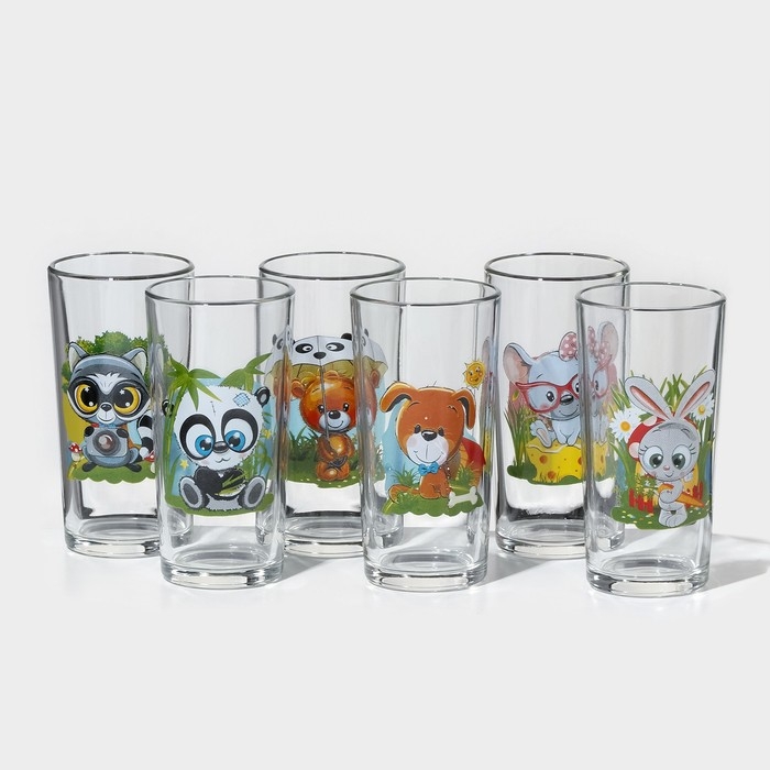 Набор стаканов &laquo;Веселые зверюшки&raquo;, стеклянный, 230 мл, рисунок микс